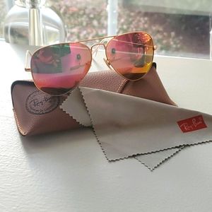 Ray Ban Aviator Sunglasses Pink Gold 58mm New